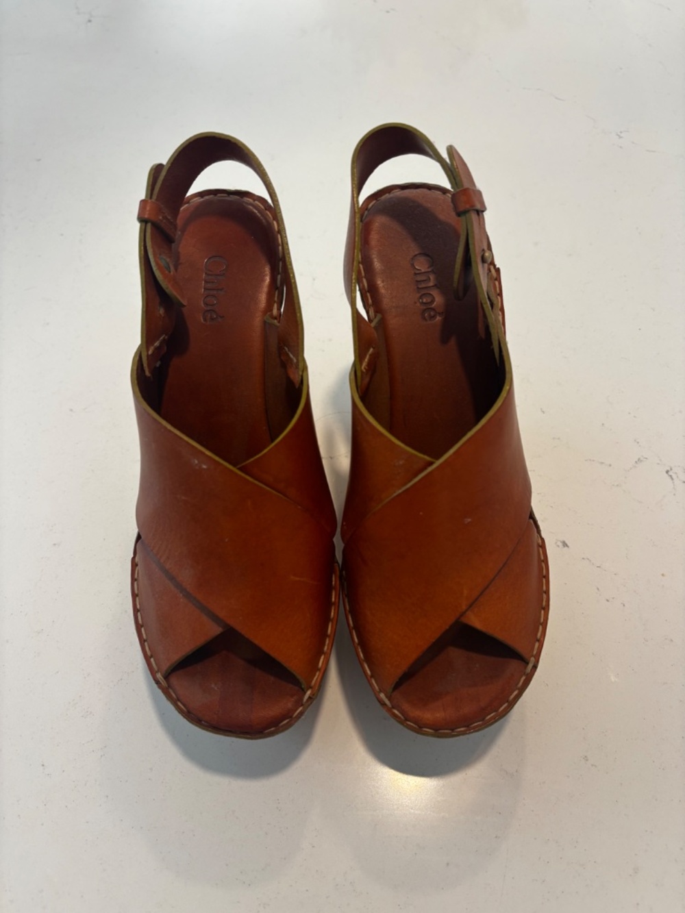 Chloe brown/tan leather platform wedges - Picture 2 of 4